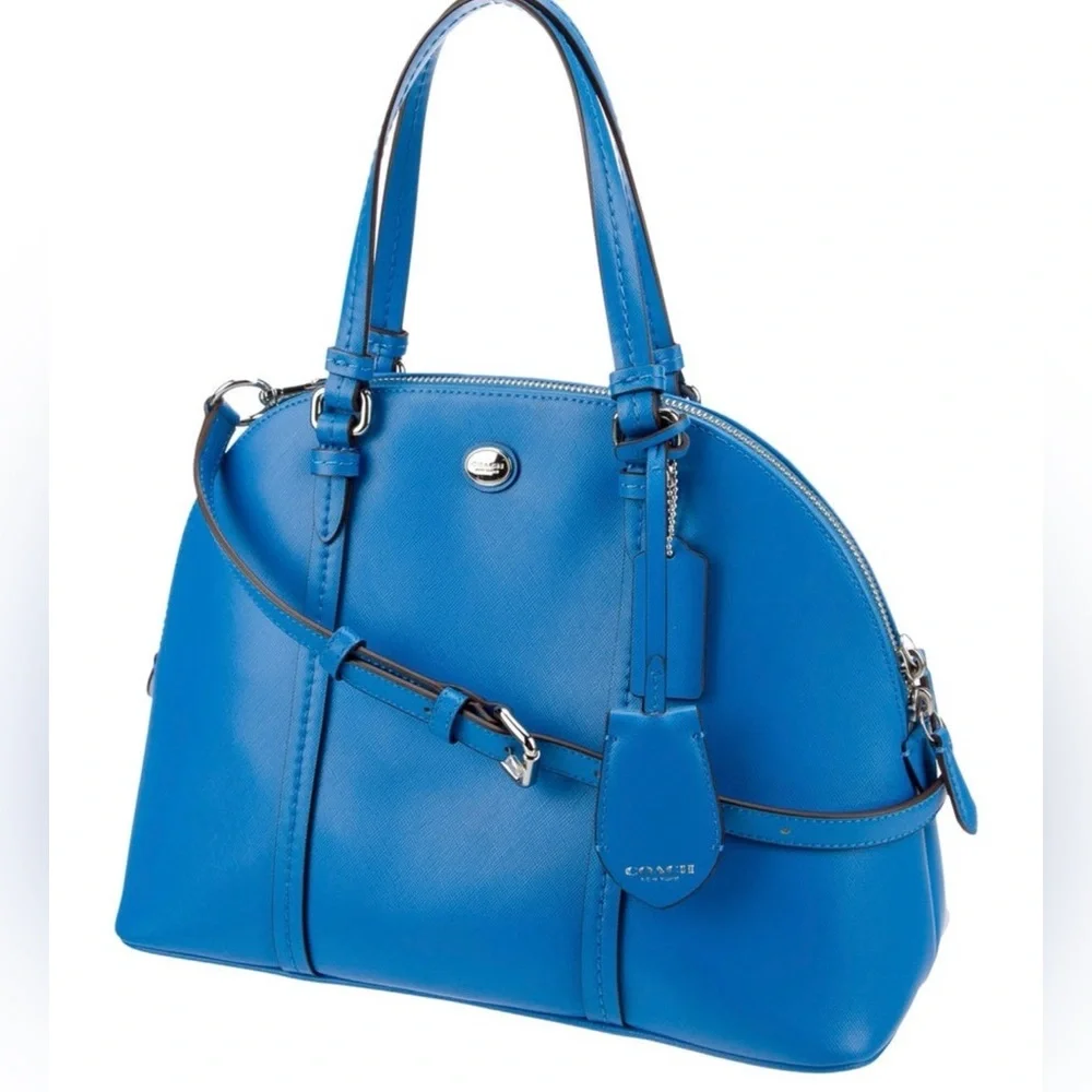 Coach Peyton Leather Cora Domed Satchel in blue saffiano leather